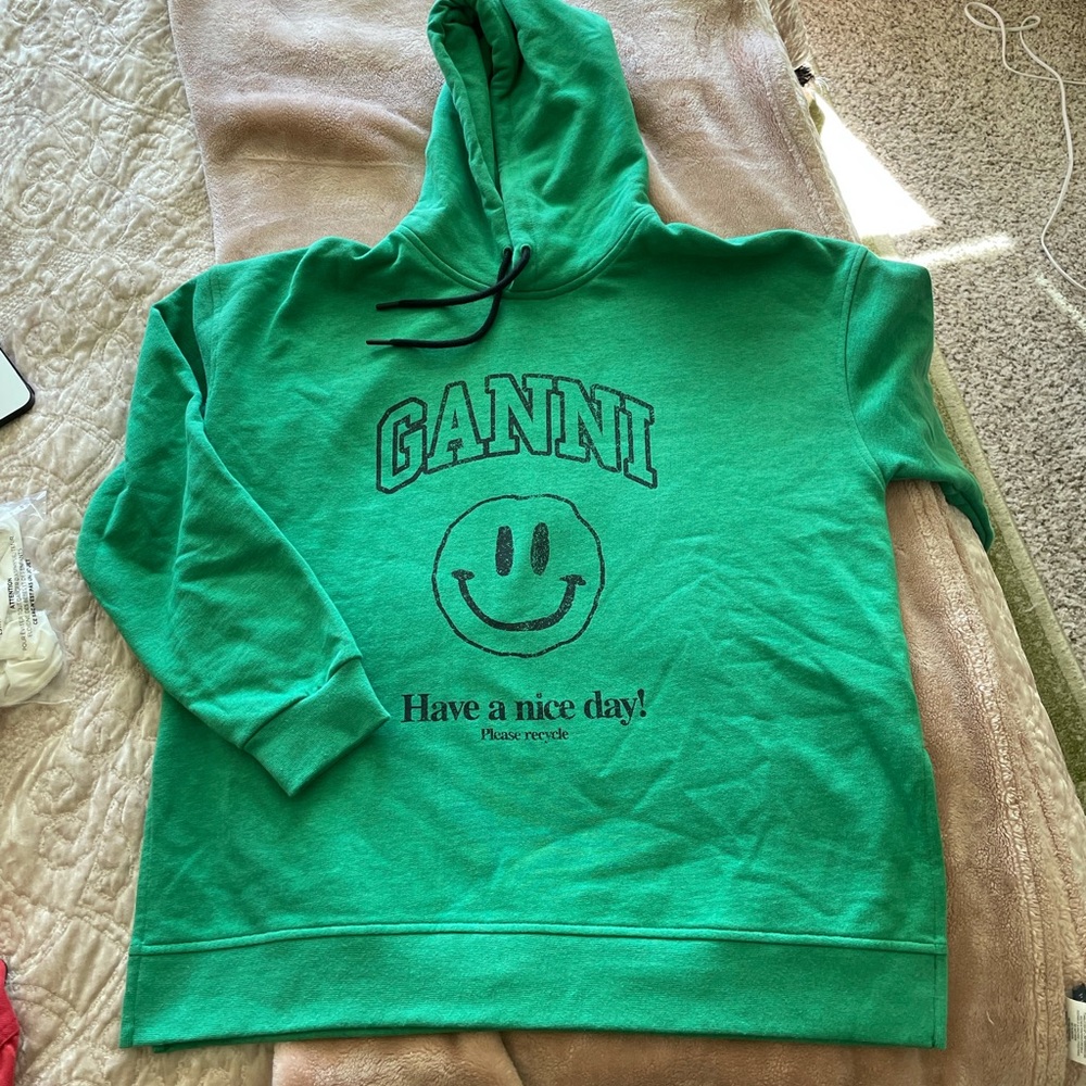 GANNI Responsible Green Smiley Hoodie